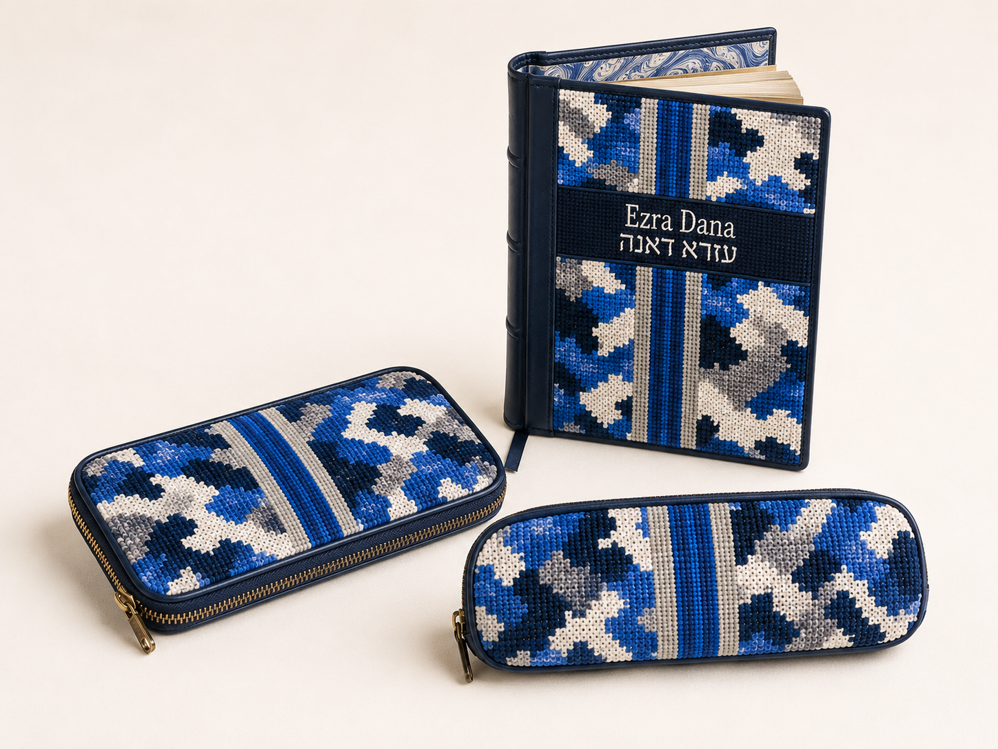 Matching tallis bag, case, and professionally rebound siddur